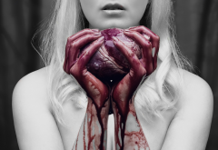 bloody heart in hand, selective coloring, heart, blood, women wallpaper