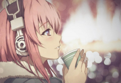 nitroplus, super sonico, pink hair, anime girls, anime, headphones wallpaper