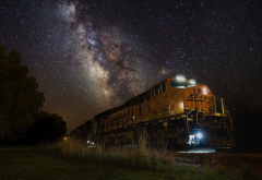 bnsf 6929, sd40-2, train, night, milky way, nature, galaxy, railway, stars, long exposure wallpaper
