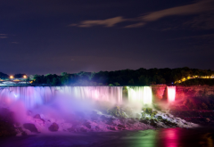 niagara falls, waterfall, lights, lake, river, night, nature wallpaper
