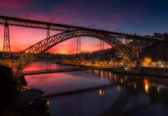 dom luis bridge, bridge, porto, portugal, sunset, double-decked metal arch bridge, douro river wallpaper
