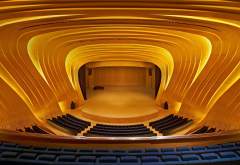 heydar aliyev center, baku, azerbaijan, concert hall, symmetry, interior, chair, stage, piano wallpaper