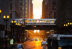 city, train, subway, chicago, usa, sun lights wallpaper