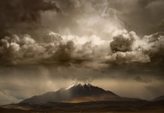 thunderstorm, sky, snowy peak, nature, landscape, mountains, clouds wallpaper