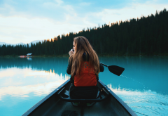 boat, rowing, river, women, forest, forest wallpaper