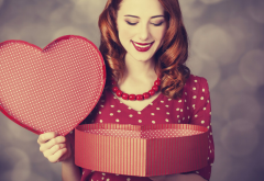 women, redhead, polka dots, heart, love, gift wallpaper