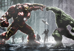 hulk, hulkbuster, marvel comics, rain, art wallpaper