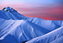 sunset, winter, snow, mountains, nature wallpaper