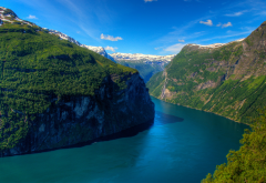 geirangerfjord, norway, mountains, forest, fjord, nature wallpaper