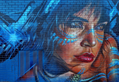 graffiti, wall, face, girl, art wallpaper