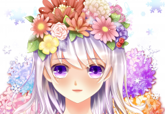 art, yuri, girl, face, eyes, flowers, roses, anime wallpaper