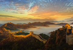 great wall fo china, china, fog, mountains wallpaper