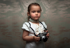 girl, kid, baby, camera, old camera wallpaper