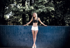 women, model, skinny, jean shorts, women outdoors wallpaper
