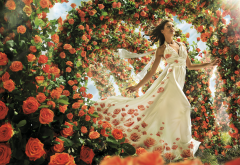 rose, wedding dress, flowers, women wallpaper