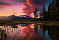 nature, lake, reflection, forest, usa, mountains, sunset wallpaper