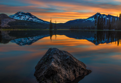 lake, reflection, mountains, sunset wallpaper