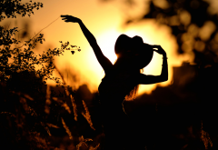 mariya, girl, silhouette, dance, hat, sunset, women wallpaper
