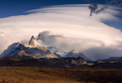 fitz roy, patagonia, mountains, valley, snow peaks, clouds, nature wallpaper