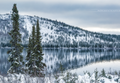 mountain, winter, snow, lake, tree, nature wallpaper
