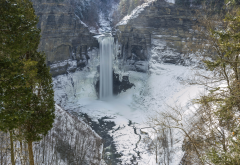 taughannock falls, new york, waterfall, cliff, nature, ulysses, tompkins county wallpaper