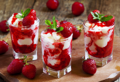 dessert, whipped, cream, strawberry, mint wallpaper