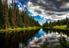 lake, colorado, water, sky, clouds, forest, trees, landscape, scenic, nature wallpaper