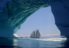 iceberg, ice, ship, sailboat, yacht wallpaper