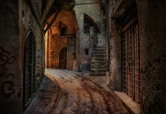 perugia, italy, old houses, paved narrow street, city wallpaper