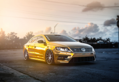 golden, Volkswagen passat, car, sun rays, Volkswagen wallpaper