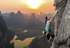 rock climbing, china, women, extreme, sport, mountains, sunsey, nature,  wallpaper