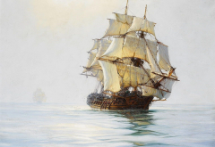 painting, sea, sailboat, frigate, montague dawson, ship wallpaper