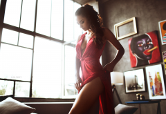 helga lovekaty, model, women, actress, red dress, legs wallpaper