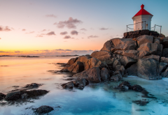norway, lofoten, eggum, nature, sunset, coast, lighthouse wallpaper