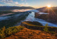 fog, yakutia, indigirka, river, chersky range, russia, nature, yana river wallpaper