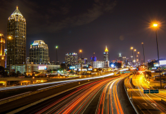 Atlanta, USA, city, night, lights, street light, building, skyscraper, long exposure wallpaper