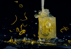 drink, drops, lemon, glass, peel, lemonade, food wallpaper