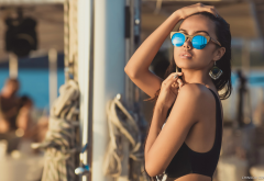 women, model, sunglasses, tanned, brunette wallpaper
