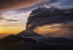 bali, volcano, indonesia, sunset, nature wallpaper