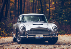 car, Aston Martin, Aston Martin DB5, fall, road, forest, 007, James Bond, leaves wallpaper
