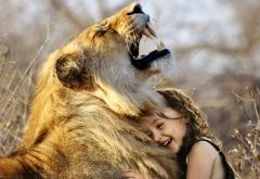 lion, animals, baby, girl, child wallpaper