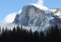 mountain, forest, nature, winter, half dome, granite dome, california, yosemite wallpaper