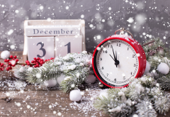 holidays, new year, decoration, snow, needles, clock, alarm clock, calendar wallpaper