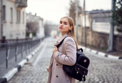 women, handbags, road, outdoors, coat wallpaper