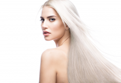 women, platinum blonde, model, long hair, face, bare shoulders, blonde wallpaper