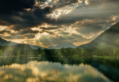 rays of light, lake, nature, clouds, nature, hintersee, bavaria, germany wallpaper