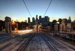 los angeles, train tracks, light, bridge, city, dawn, tramway rails, rails, california, usa wallpaper