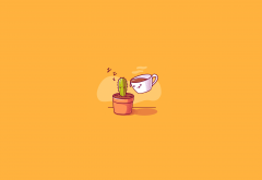 illustration, coffee, cactus, simple, minimalism wallpaper