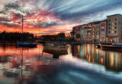 Portofino, Italy, boat, sea, water, reflection, sunset, clouds, building, city wallpaper