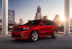 red car, cars, city, ckyscrapers, jeep grand cherokee, jeep, grand cherokee wallpaper